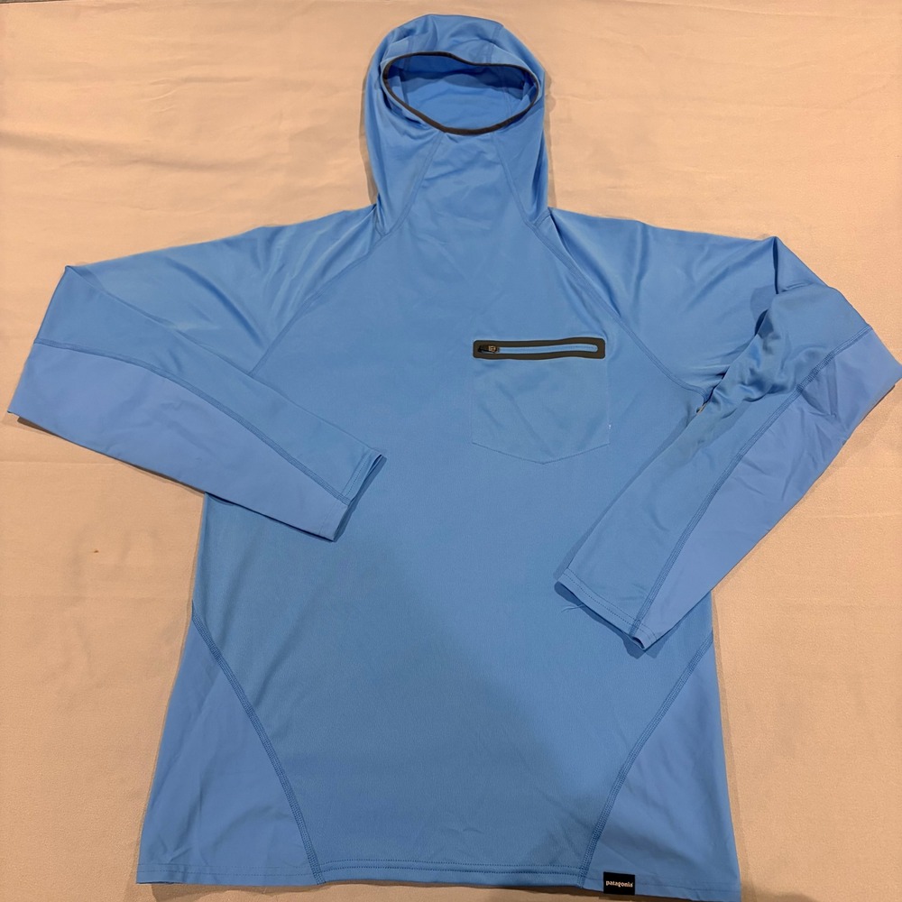 Patagonia Mens Blue Sun Hooded Long Sleeve Shirt Small Hike Outdoors Run Fishing